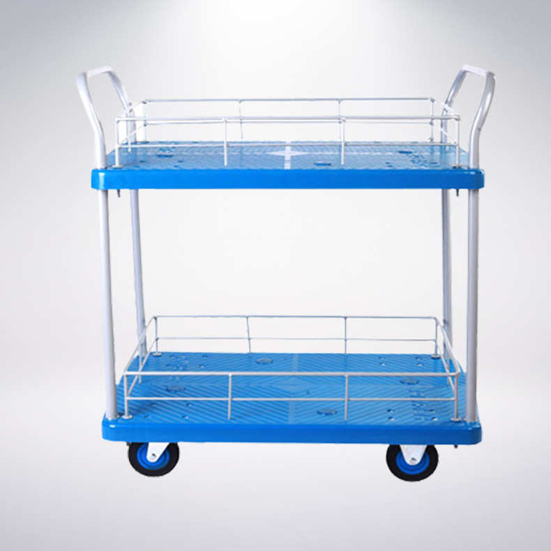 双层护栏手推车双扶手物流周转车仓库车间平板U手推车现货供应