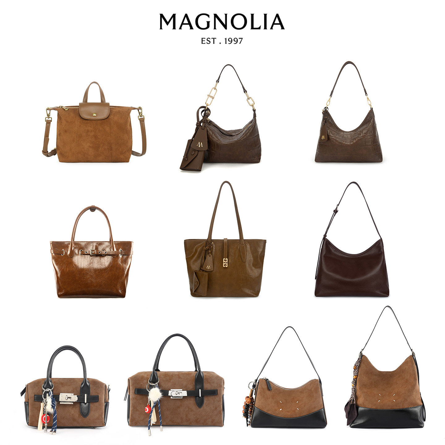 MAGNOLIA曼歌妮简约风绒面手提包女小巧通勤包时尚咖色单肩双肩包