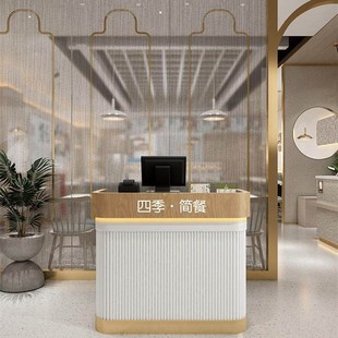 店铺小型收银台简约美容院圆弧商用吧台定制N一体柜台美容院前台