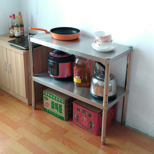 厨房置物架落地2层不锈钢橱柜收纳架微波炉架储物架子Y多层放锅架