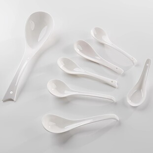 依山石坊一级骨瓷调羹汤勺家用纯白无铅长柄饭勺汤匙釉下彩陶瓷勺