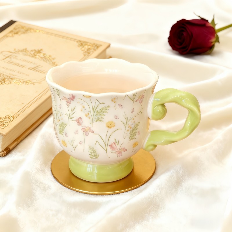 高级感轻奢咖啡杯法式陶瓷马克杯高颜值女生早餐杯牛奶杯喝水杯子