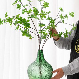 网红树皮桌面摆件吊大木钟装饰品玻璃水醉客厅插花花瓶肚培马透明