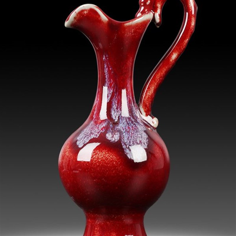 陶瓷小花瓶彷古窑变红色钧瓷中式B家居装饰品客厅插花器工艺品摆