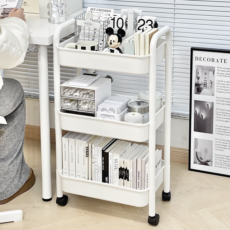 桌边推车置物架学生桌下收纳架可移动滑轮多层书包书Y本手推车简