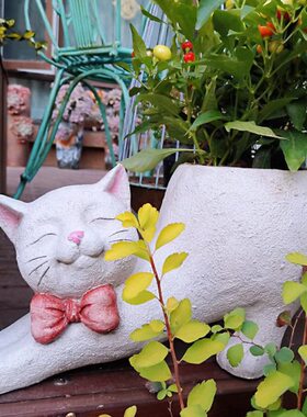 布置动物猫阳台庭院户外花园个性可爱创意睡花缸盆装饰幼儿园露台