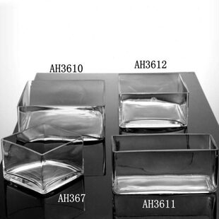 皿玻璃花瓶口乌龟缸绿萝插花水培水养植物缸方器长方形器容透明扁