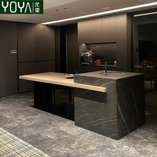 台台可伸缩岛厨房吧台大岩纹倒餐桌层板木家用中平一体高级台导