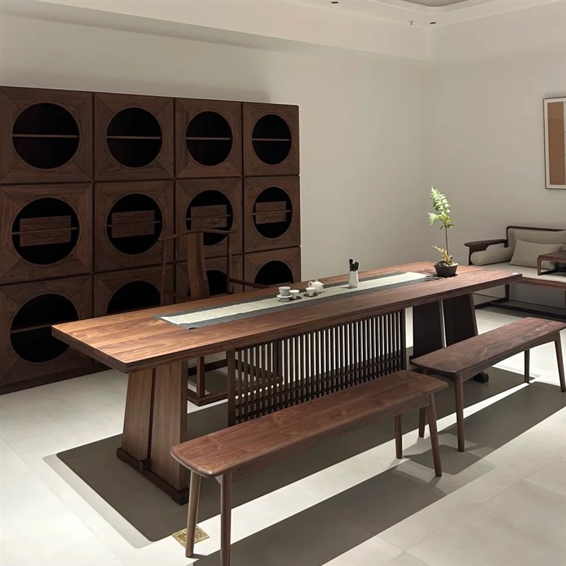 新中式黑胡桃白蜡木禅意大气茶桌椅组合K办公室酒店民宿别墅茶台