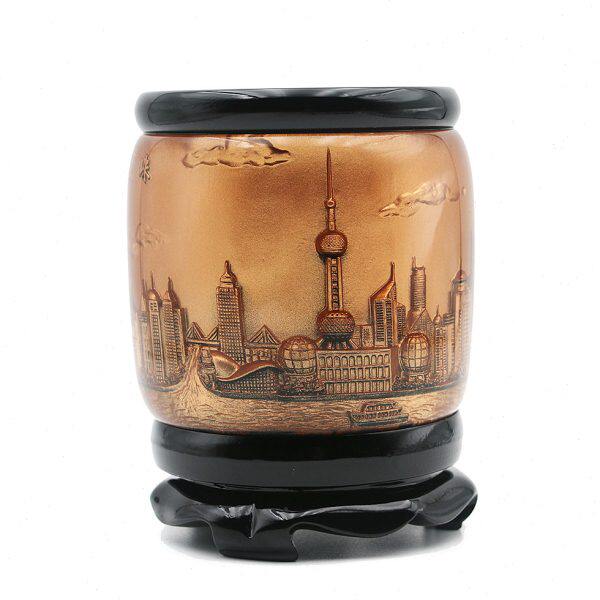 东方明珠高档摆件旋转桌面创意出国上海笔筒笔筒办公室送老外浮雕