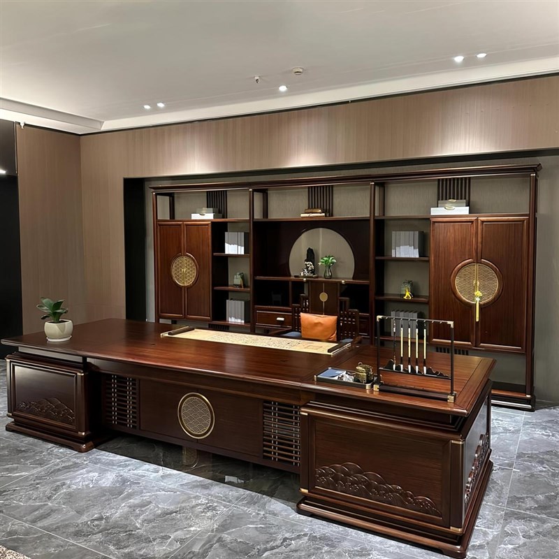 新中式乌金木实木办公桌老板桌总裁桌董事长办公S室高级定制大班