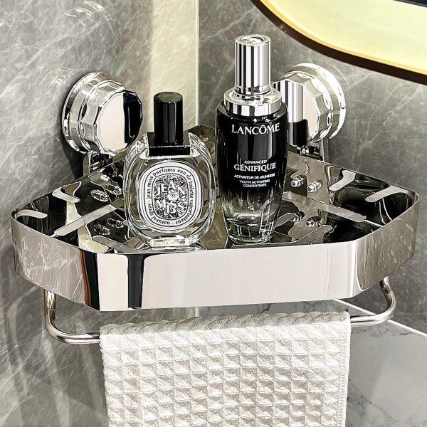 手厕所洗漱台浴室不锈钢三角卫生间置物架免打孔洗收纳架吸盘墙上