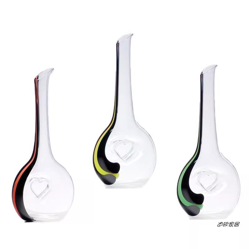 轻奢水晶玻璃醒酒器黑q领结心形分酒器祝福彩色宴会红酒醒酒壶酒