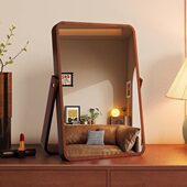 女生家用折叠大镜式 化妆镜台式 复古卧室化妆台子实木携可化妆镜桌