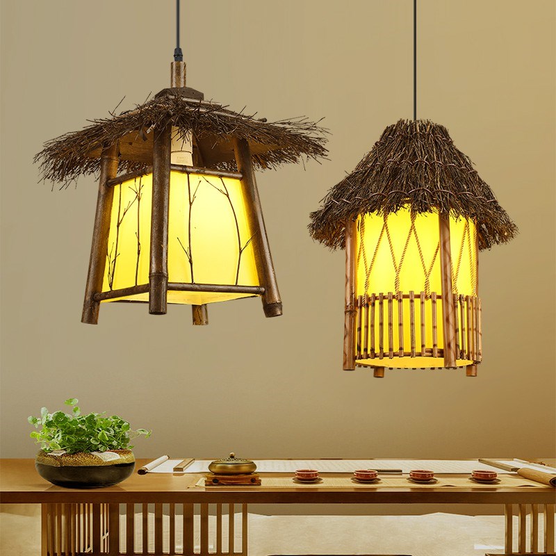 小房子竹编吊灯户外复q古餐厅东南亚民宿灯罩竹艺古风茶室禅意灯