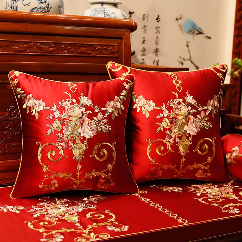 中式绣花抱枕刺绣沙发靠垫中y国风古典靠背套椅子大号含芯腰枕靠
