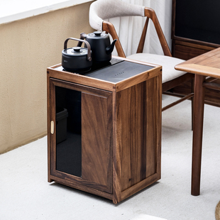 移动茶台家用小茶柜沙发边几阳台茶台家用小茶桌烧水壶一体侘寂风
