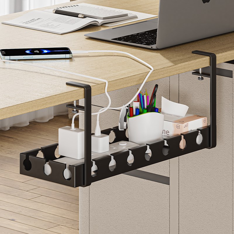 桌下插排理线器免打孔电源线架槽线路整理盒插Q座收纳桌面走线神