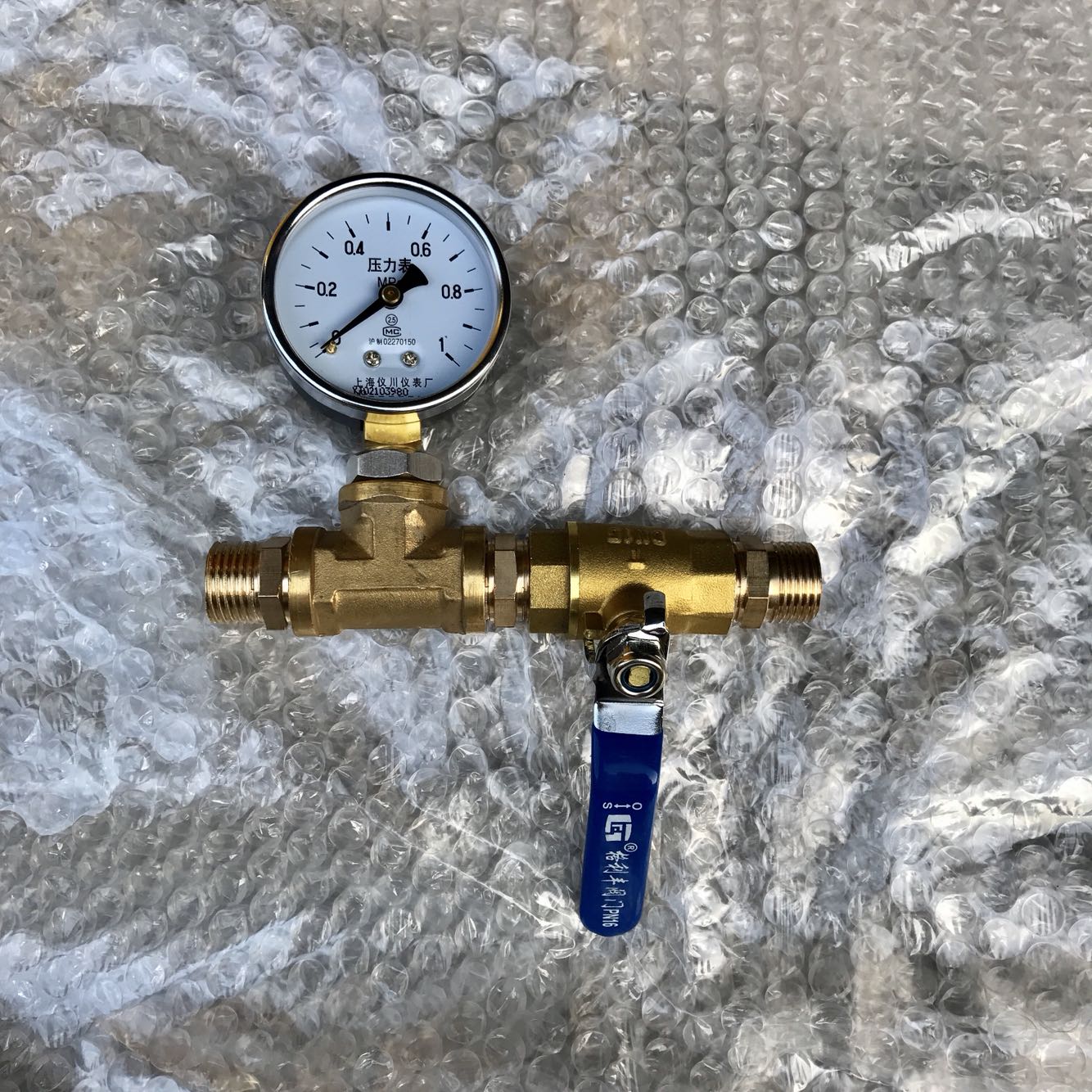 自来水压力测量表 含压力表 三通 开B关 四分G1/2外牙接头 1MPA