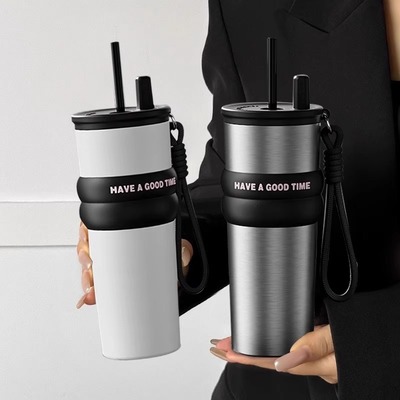 2024新款吸管保温杯男s女生316陶瓷内胆车载大容量随行咖啡水杯子