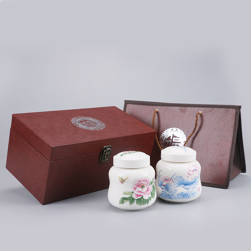 膏方罐陶瓷蜂蜜瓶密封罐青花瓷罐阿胶膏中药罐分装U罐大小号礼盒