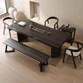 泡茶桌原木阳台家用不规则整新中式 实木茶桌椅子板茶桌茶台组合