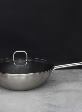 德国18/c10不锈钢30cm炒锅蜂窝不粘锅家用平底炒菜锅电磁燃气通用