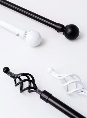 白色北欧风墙铁艺窗帘杆侧装定制静音黑色装 顶装双杆单杆罗马杆