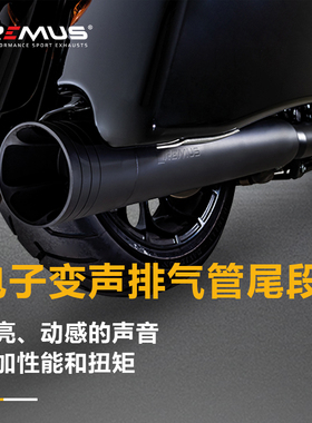进口REMUS哈雷街道公路滑翔y改装电子变声排气黑色路王尾段排气筒