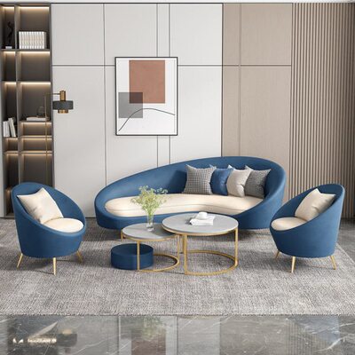 弧形美容院网红店铺北欧轻奢圆休息区科技布沙发组合创意异形接待