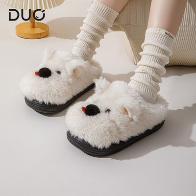 西高地小狗棉拖鞋女秋冬季厚底防滑室内家居保暖可爱厚底毛绒拖鞋