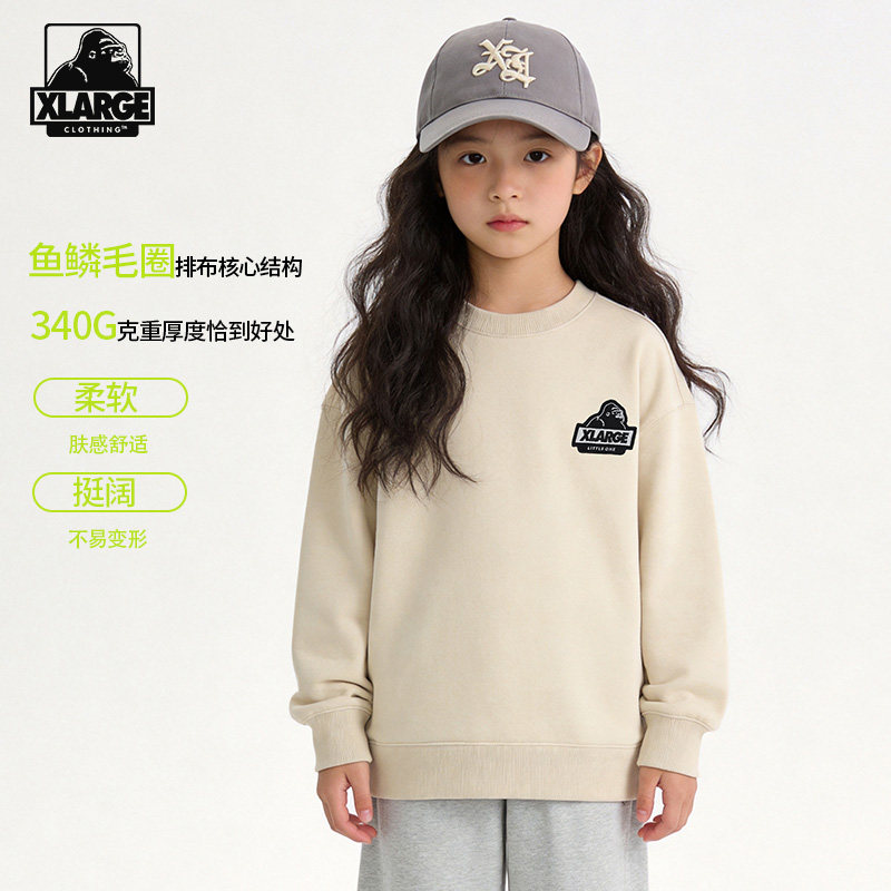 XLARGE儿童圆领卫衣2026年新款秋季宽松刺绣长袖中大童运动风上衣图片