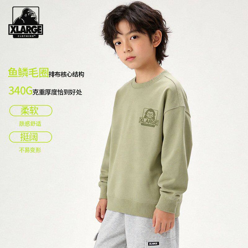 XLARGE儿童圆领卫衣2026年新款秋季亲肤透气上衣中大童百搭套头衫图片
