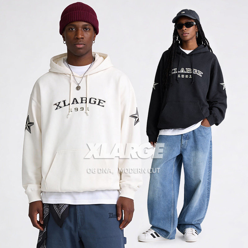 XLARGE宽松潮牌百搭上衣2025年新款秋冬1991复古连帽卫衣男女同款