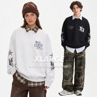 XLARGE学院风圆领卫衣2025年新款秋冬季男女同款宽松百搭纯棉上衣