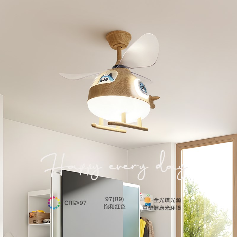 中古风儿童房风扇灯吊扇灯卡通卧室护眼简约高亮静音电风扇