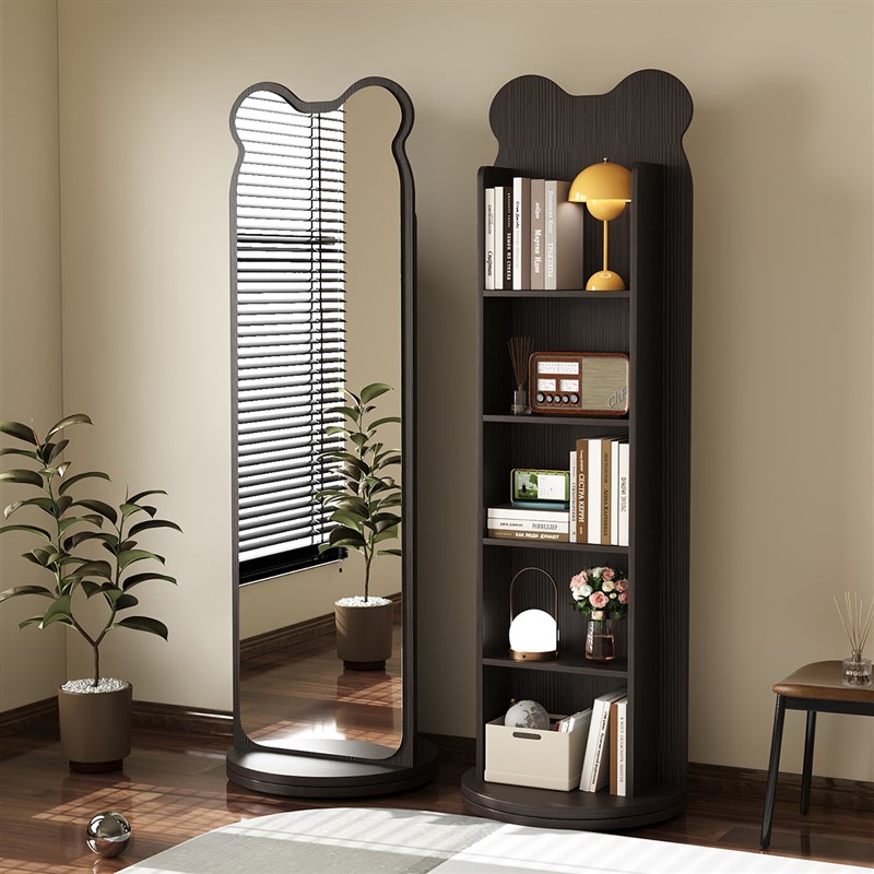 小熊旋转穿衣镜可移动全身落地镜家用杂志书架旋转储物试衣镜子