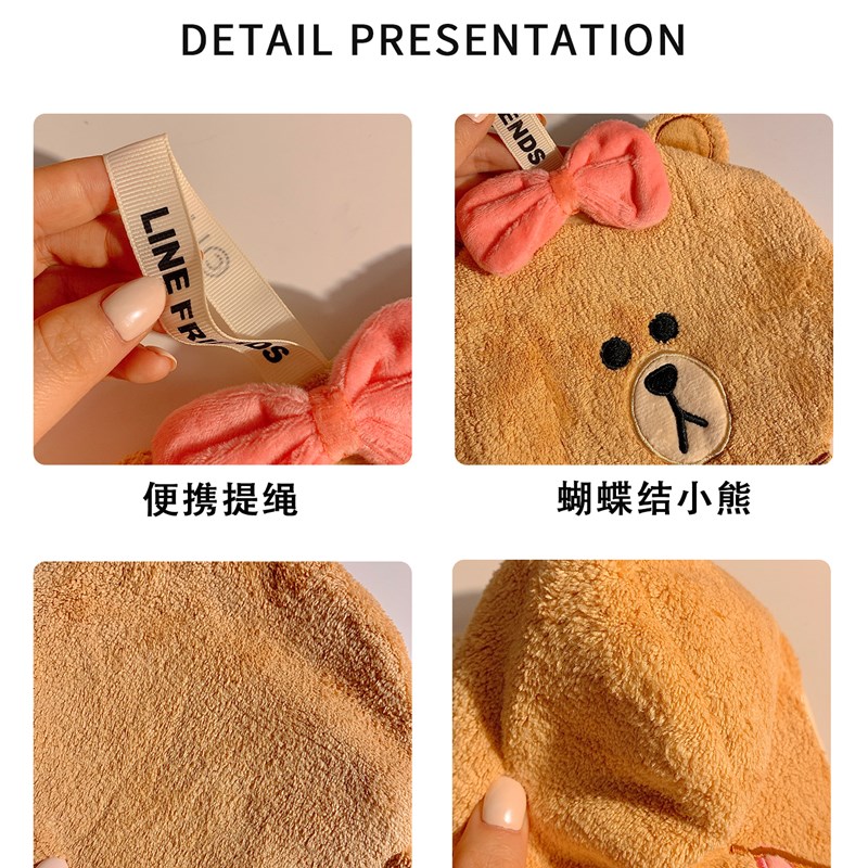 可爱小熊挂式擦手巾珊瑚绒超强吸水加厚毛巾家用卫生间搽抹布厨房