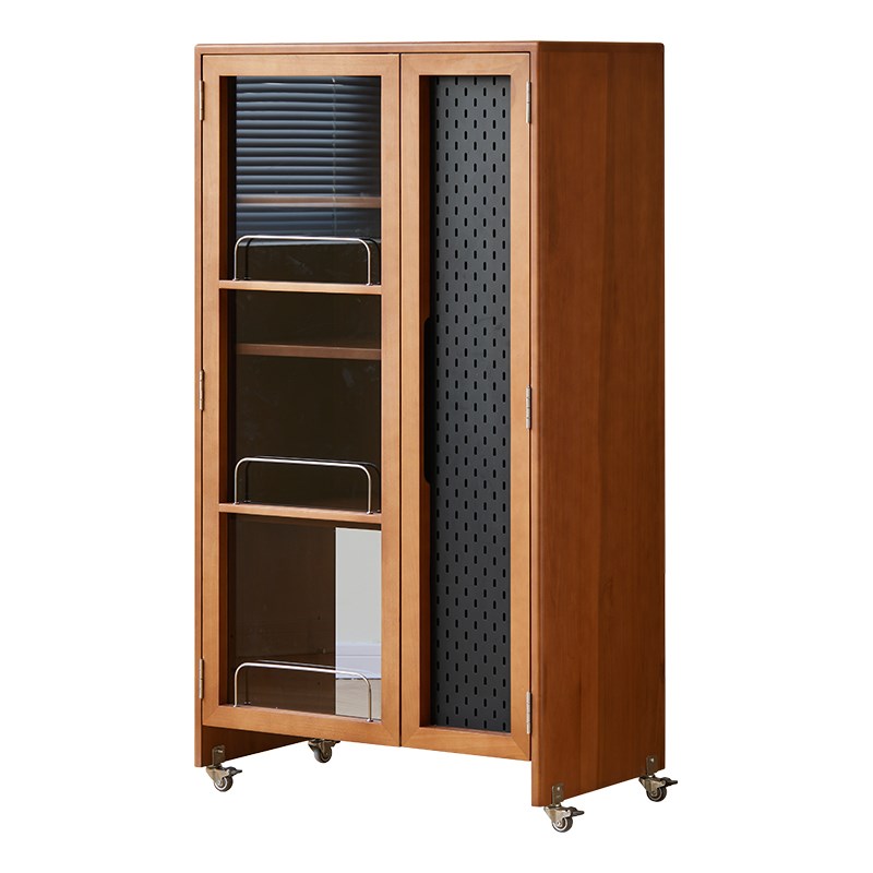 北欧实木家政柜复古小户型可移动阳台扫地机器人收纳柜客厅储物柜