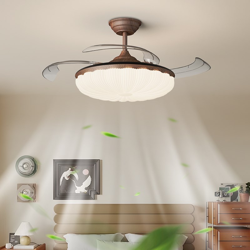 法式中古风扇灯2025新款静音隐形美式复古餐厅卧室电风扇吸顶吊灯