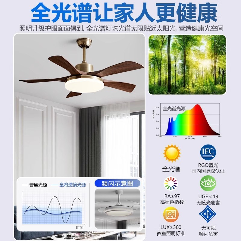 中古风扇灯2025新款大气复古吊扇灯客厅餐厅胡桃木色带灯风扇吊灯