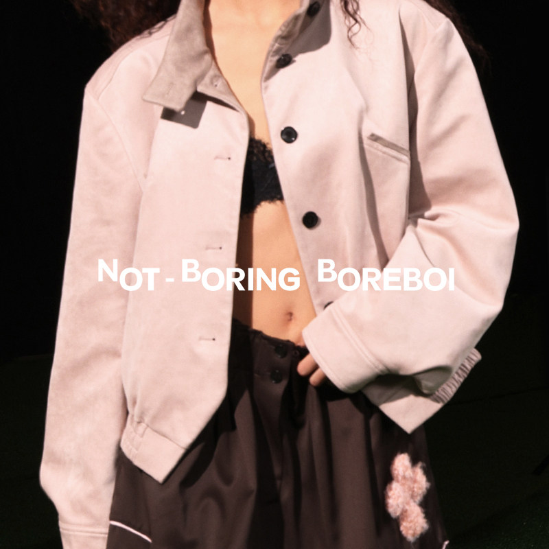 NBB丨撞色麂皮绒夹克立领哑光黑扣短款松紧抽褶下摆宽松复古外套