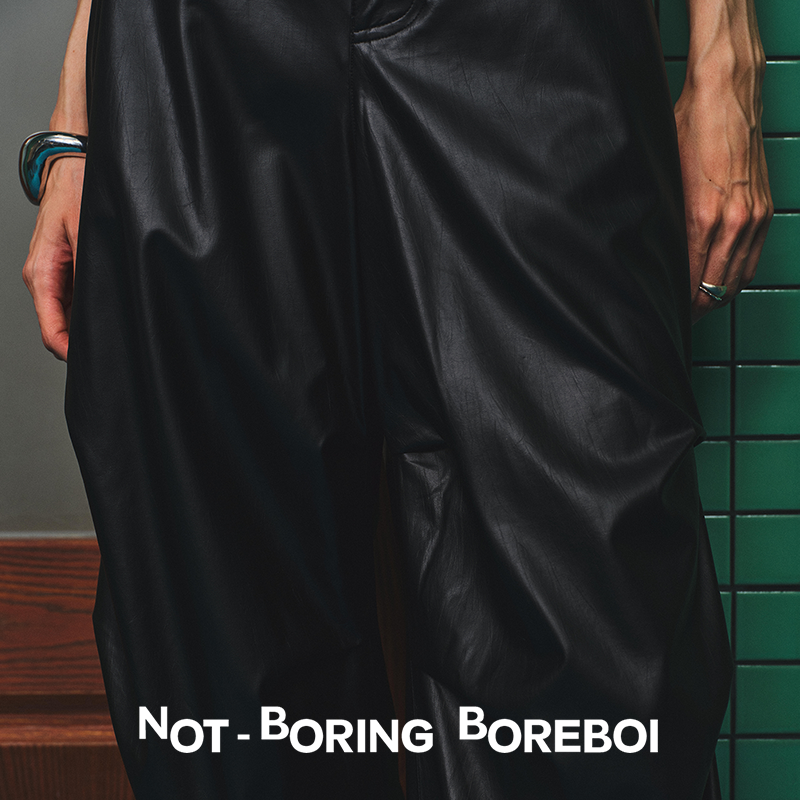 NB B丨侧褶皱立体剪裁 油蜡皮宽松 垮态降落伞裤 千禧复古,女装/女士精品,皮裤,淘宝优惠券,粉丝福利购,淘宝优惠卷