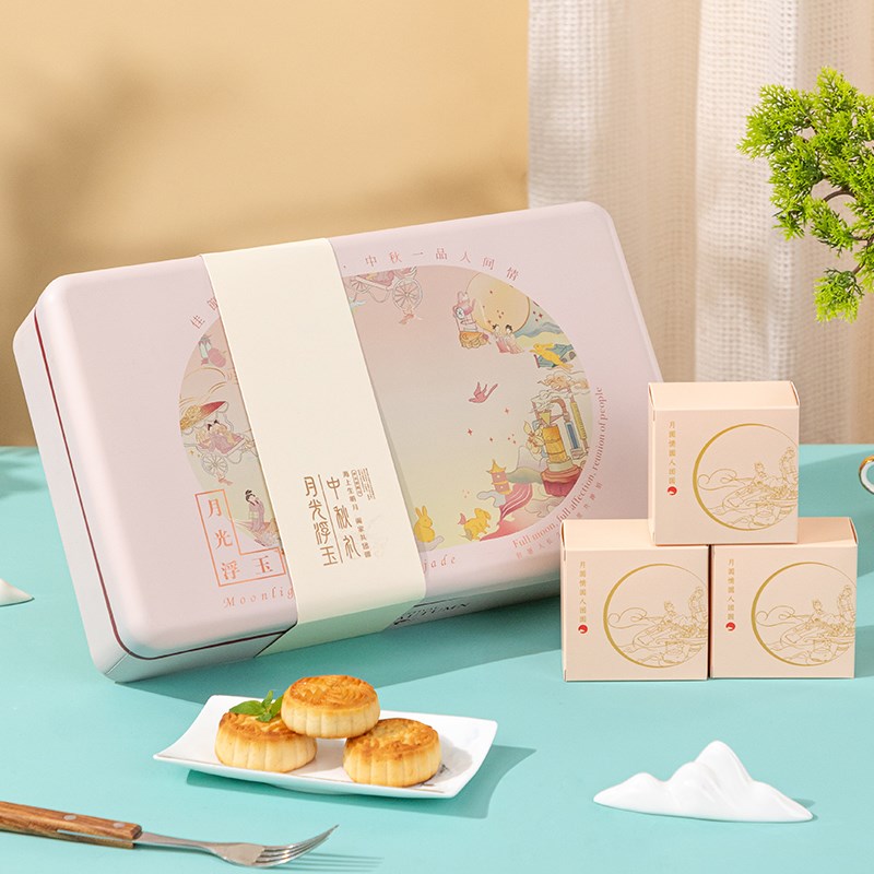 2024新款f中秋月饼包装盒手提国潮风高档礼品铁盒定制做8粒空盒子