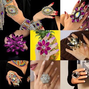 欧美夸张宴会礼服宝石开口v戒指指环女时尚百搭个性夜店演出配饰