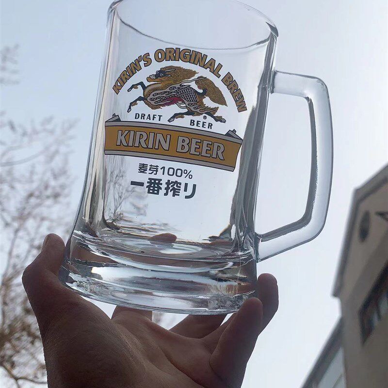 一番榨专用e麒麟啤酒杯asahi朝日生啤杯日式啤酒杯1L加厚扎啤杯