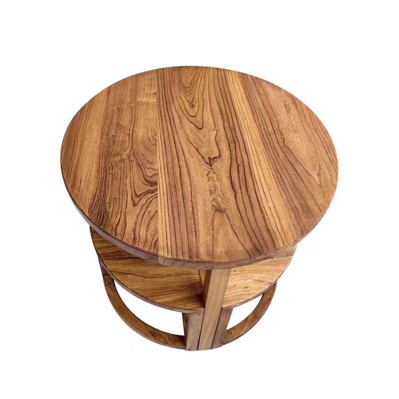 诧寂风老榆木圆形组合现代简约休闲多功能咖啡茶桌餐桌阳台庭院家