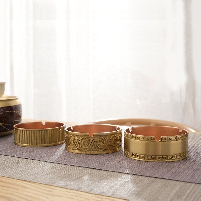 厂家直销全铜烟灰缸金属圆形欧式复古家用客厅摆件装饰品定制logo