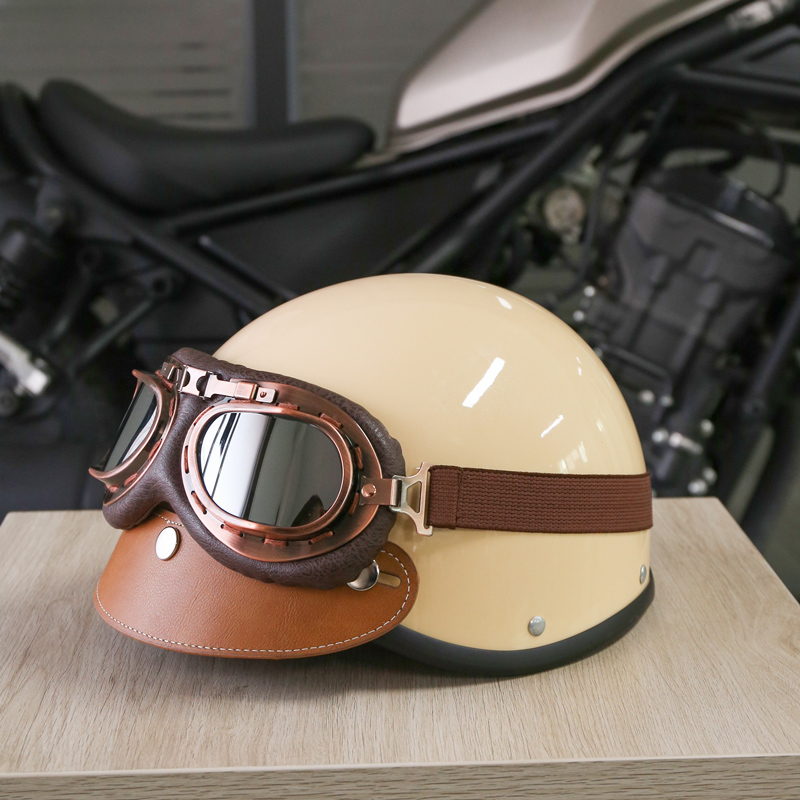 3C安全认证电动车头盔小牛九号复古巡航摩托车头盔男女护目镜半盔
