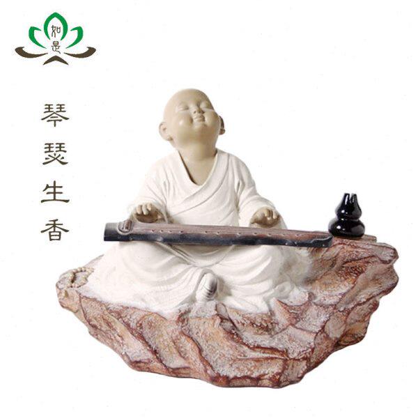 创意香道摆件铁丸石小和尚小沙弥琴瑟生香一角禅石愿禅趣工艺礼品